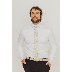 Men's Skinny Tie Floral Print Cotton Necktie Great for Weddings Butterscotch